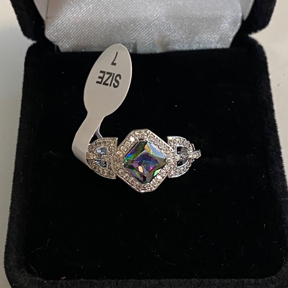925 Sterling Silver Mystic Rainbow Diamond Ring - Picture 8 of 13